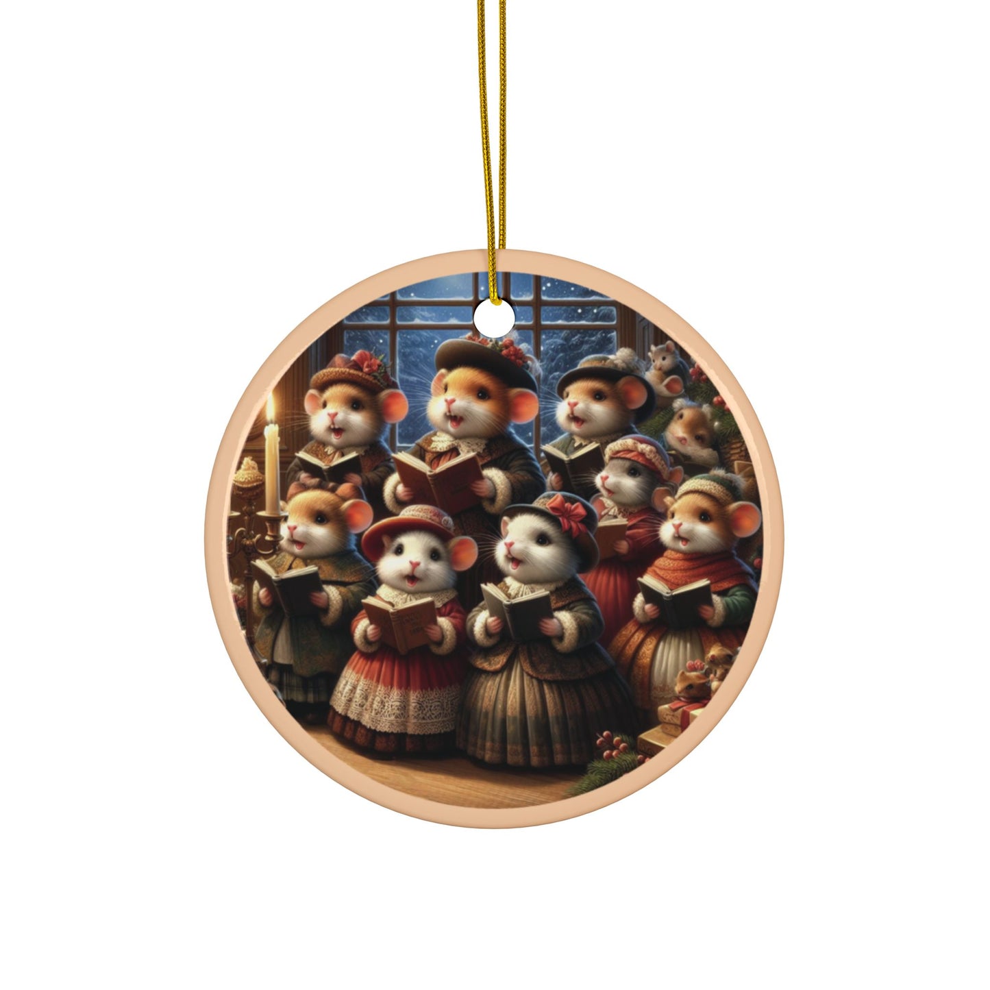 Gingerbread Mouse Carols Ceramic Ornaments, 2-Side Print, (1pc, 3pcs, 5pcs, 10pcs)