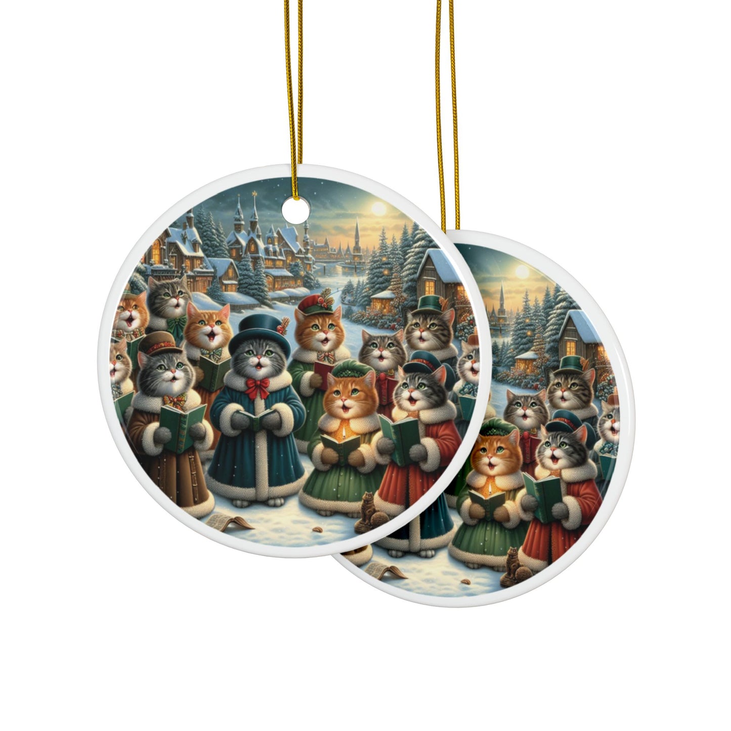 Victorian Purrs and Carols Christmas Ceramic Ornaments (1pcs, 3pcs, 5pcs, 10pcs) 2-Side Print