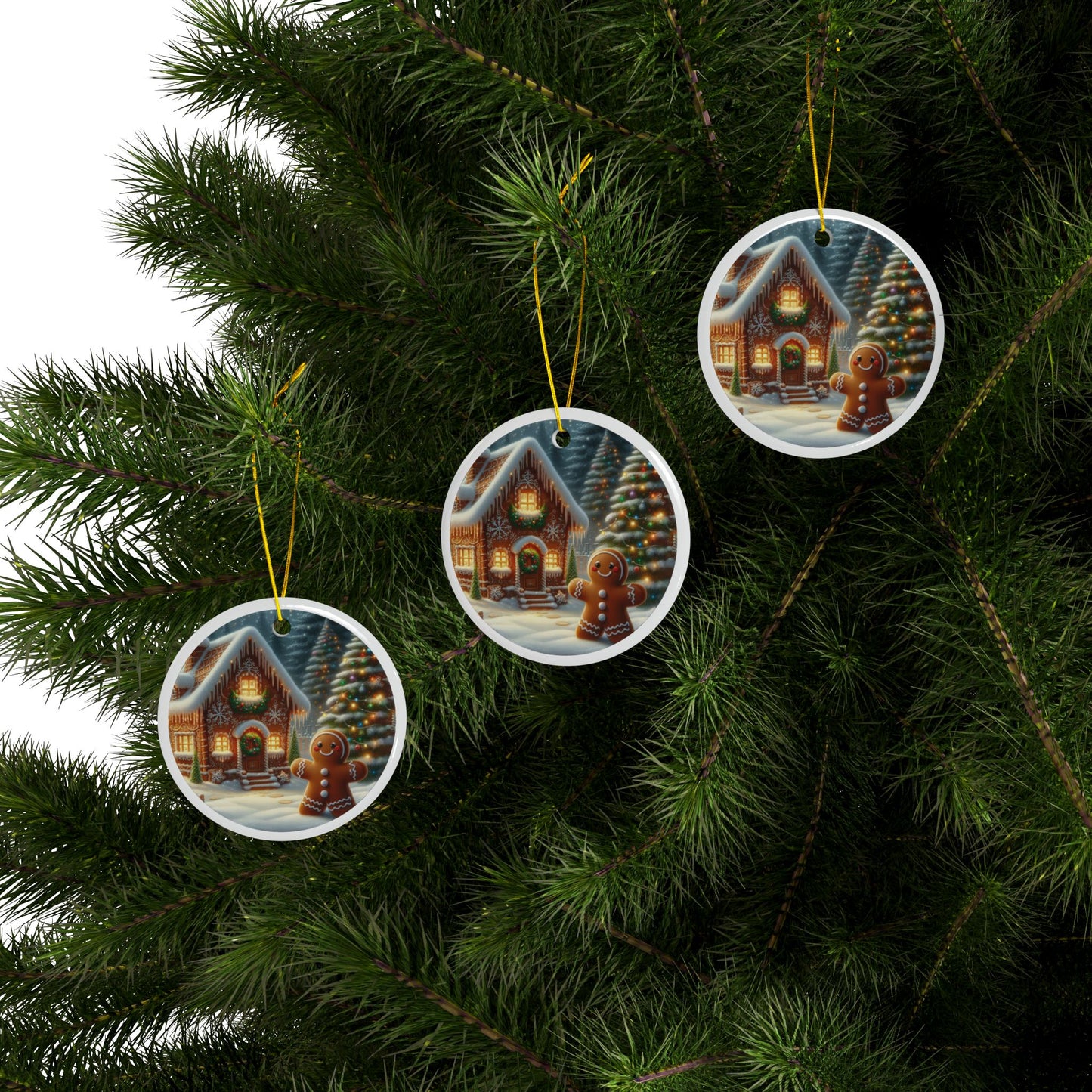 The Joyful Gingerbread Fellow Christmas Ceramic Ornaments, 2-Side Print, (1pc, 3pcs, 5pcs, 10pcs)