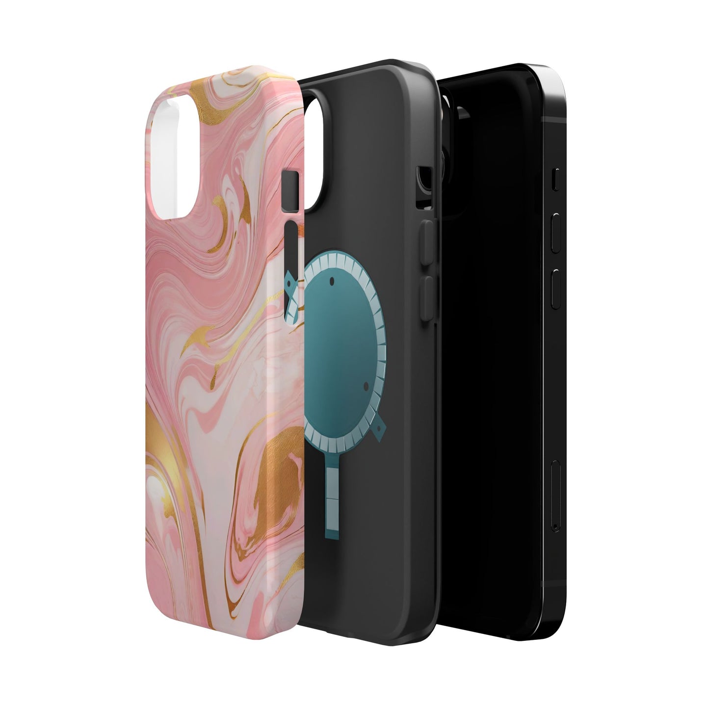 Stylish Magnetic Phone Case, Pink Marble Protective Cover