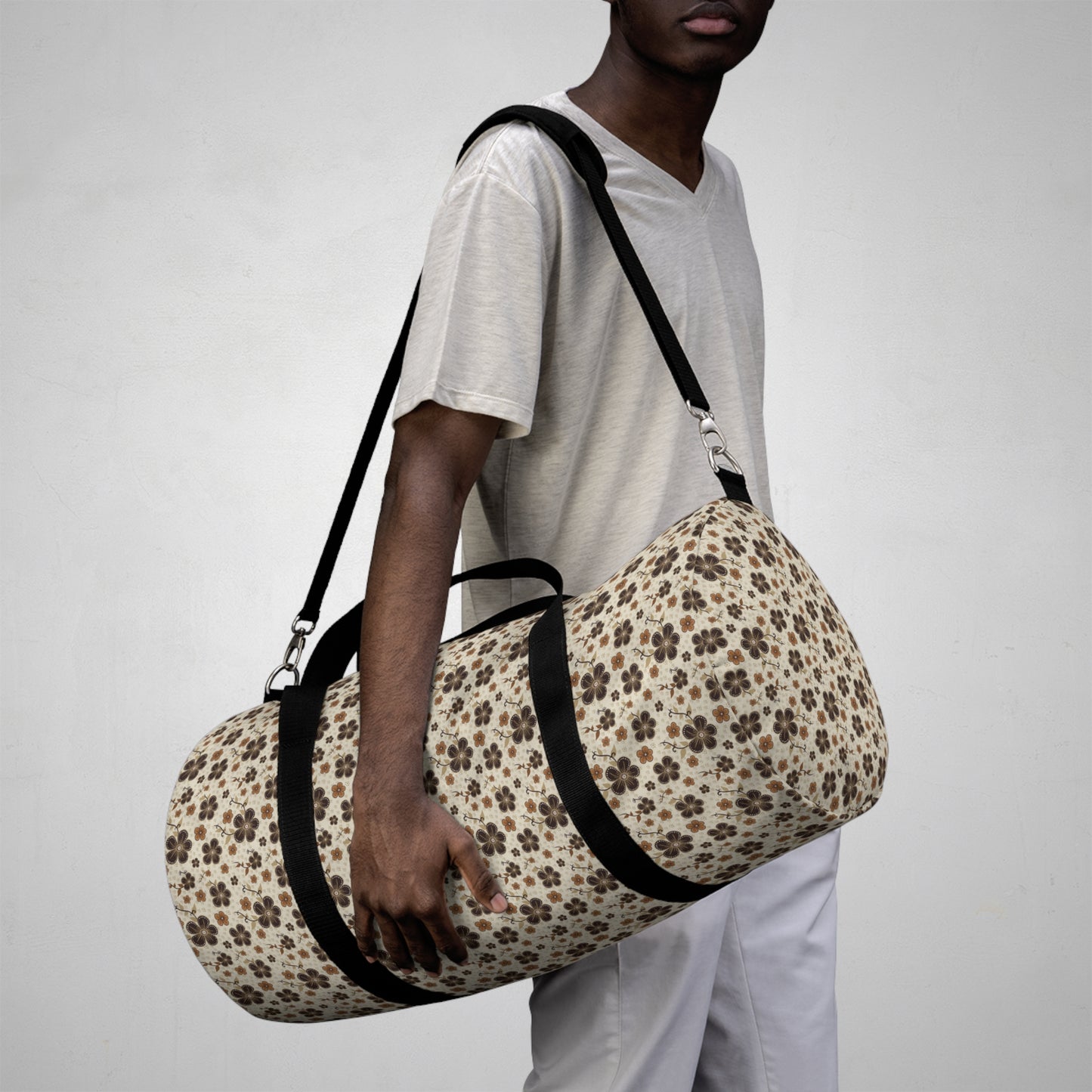 Timeless Elegance: Minimal Floral Duffel Bag / Beige