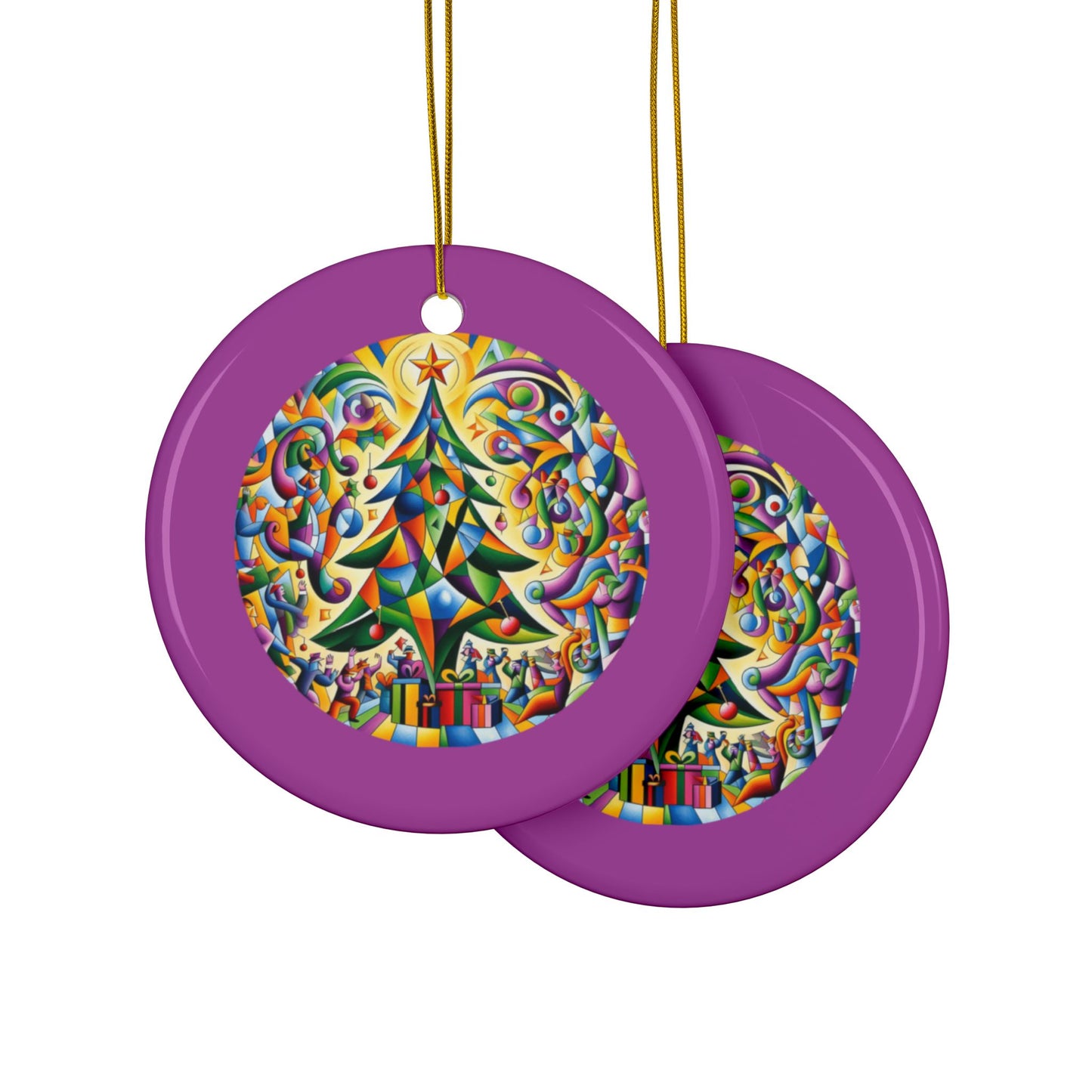 Cubist Xmas Delight Ceramic Ornaments, 2-Side Print, (1pc, 3pcs, 5pcs, 10pcs)