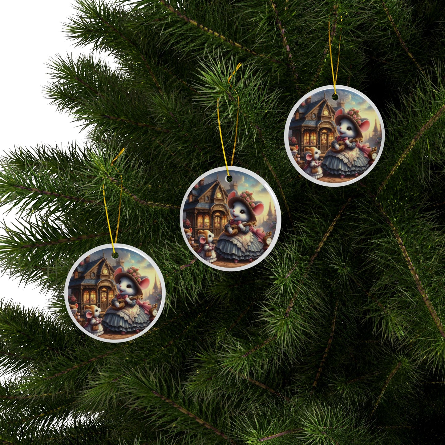 Victorian Melody On Guitar Christmas Ceramic Ornaments (1pcs, 3pcs, 5pcs, 10pcs) 2-Side Print