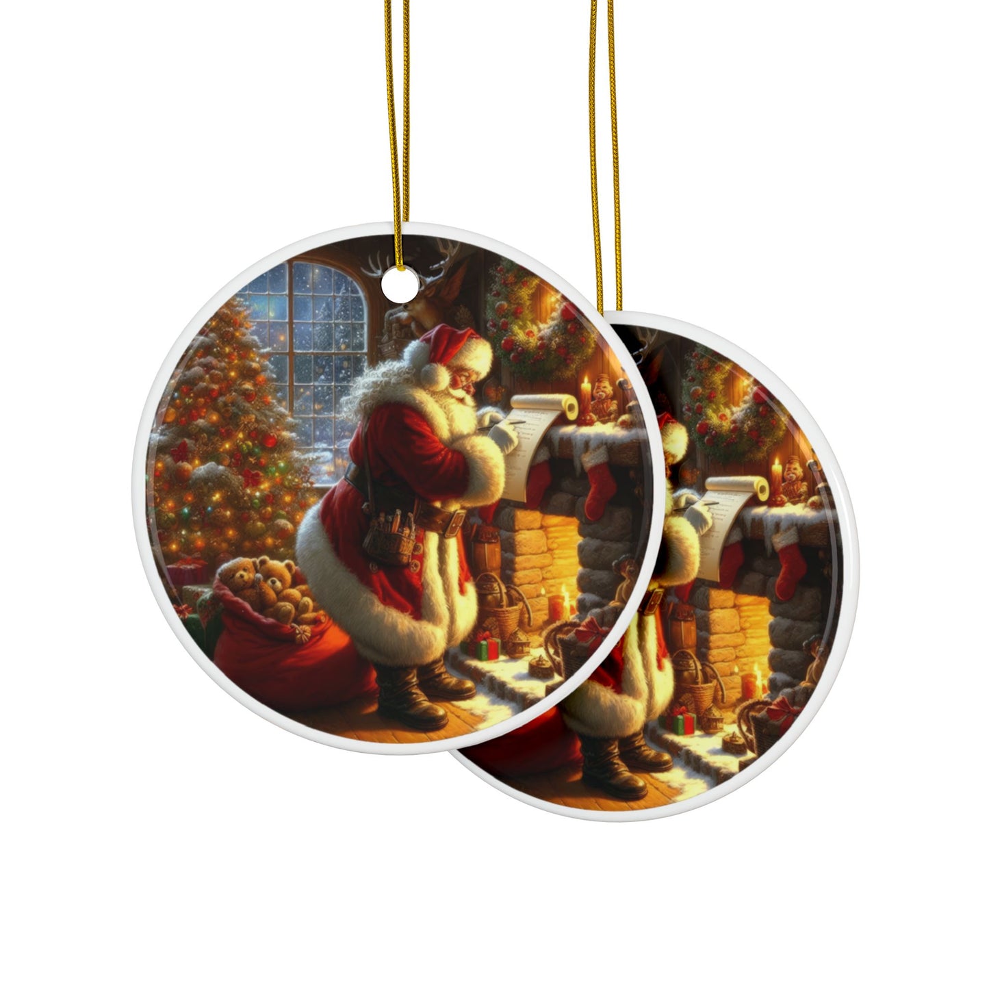 Checking Twice: Santa’s List Christmas Ceramic Ornaments, 2-Side Print, (1pc, 3pcs, 5pcs, 10pcs)