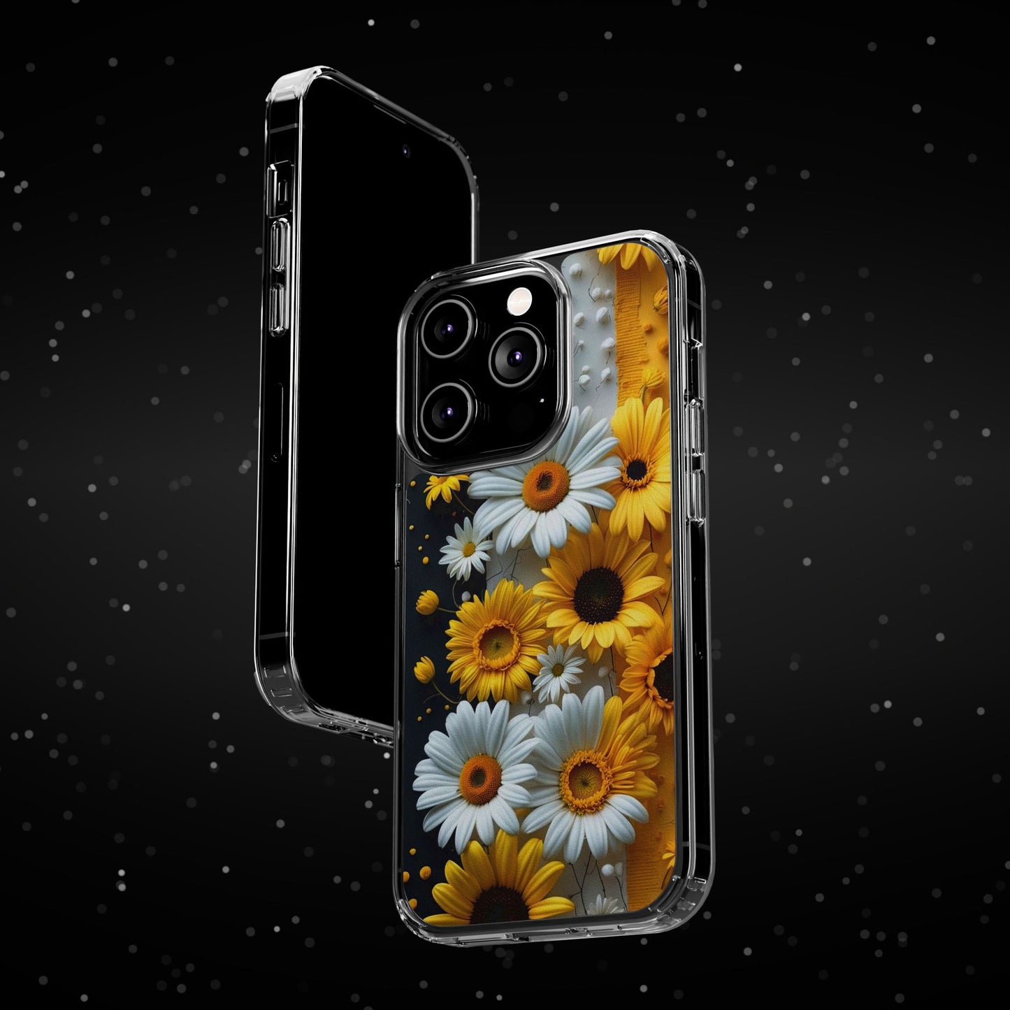 Clear Floral Phone Case - Yellow and White Daisy Pattern Colorful Spring Accessory