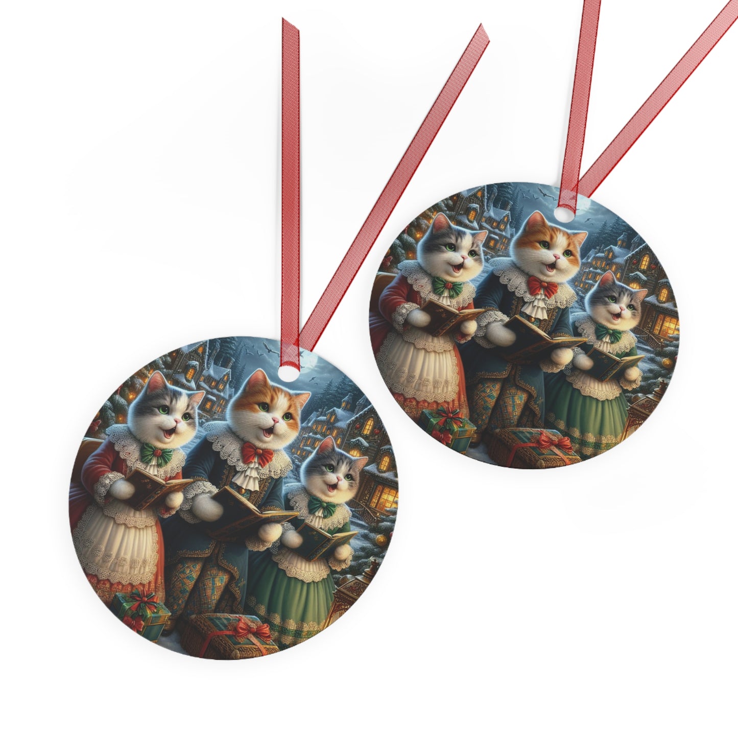 Purrs Of Yuletide Joy Metal Ornaments, 2-Side Print