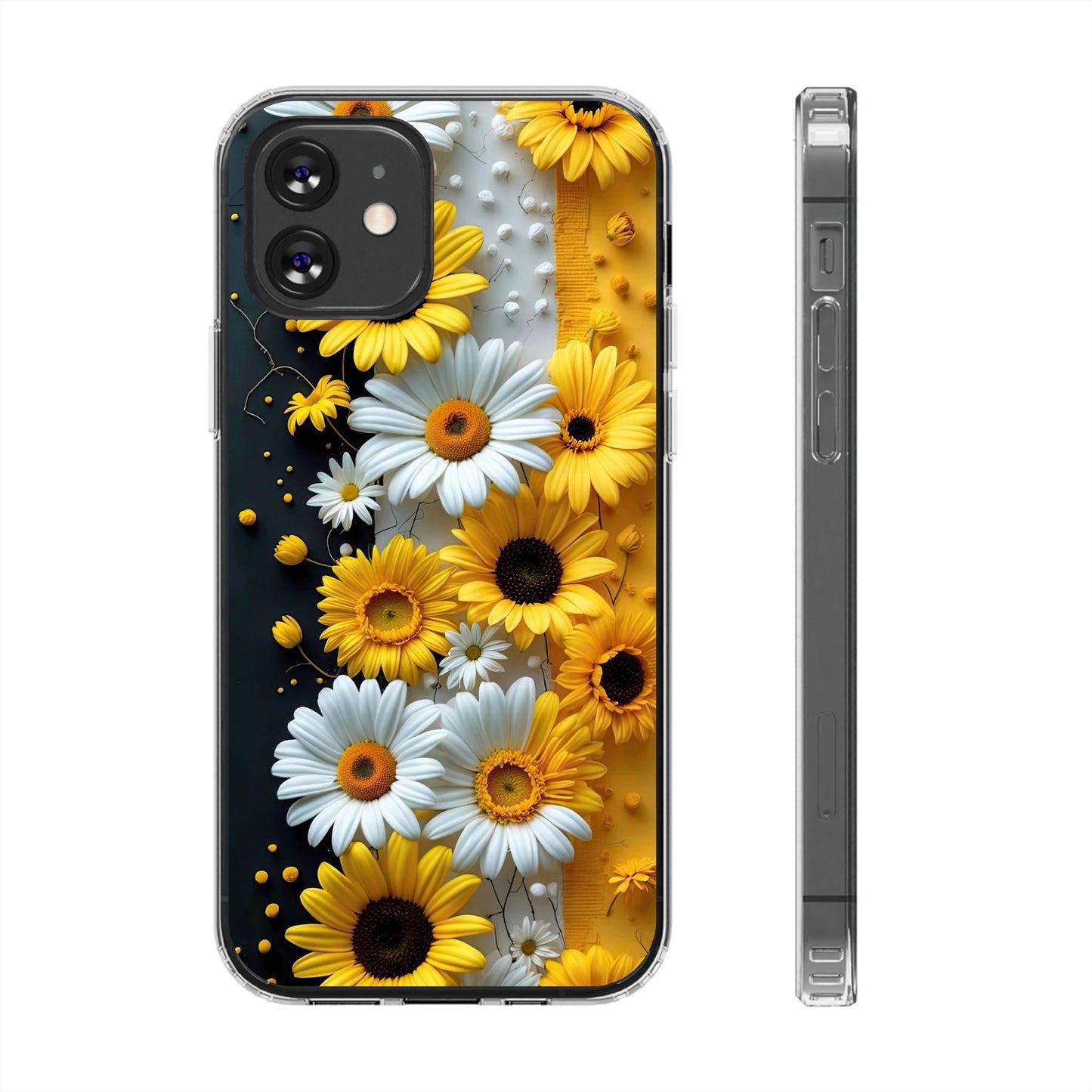 Clear Floral Phone Case - Yellow and White Daisy Pattern Colorful Spring Accessory