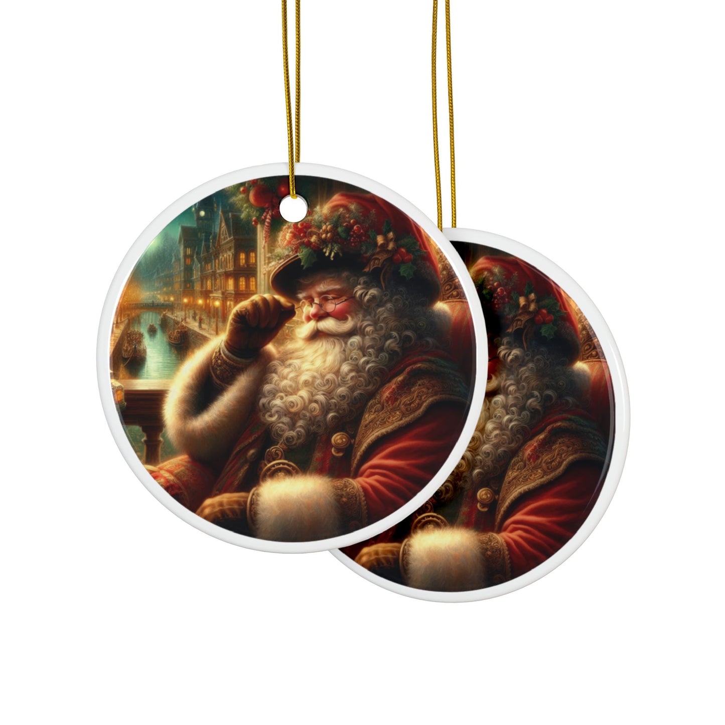 Yuletide Splendor: Santa in Victorian Elegance Christmas Ceramic Ornaments, 2-Side Print, (1pc, 3pcs, 5pcs, 10pcs)