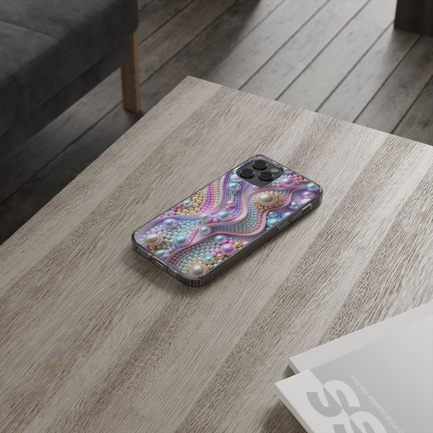 Colorful Pearl Wave Clear Phone Case, Elegant iPhone Cover