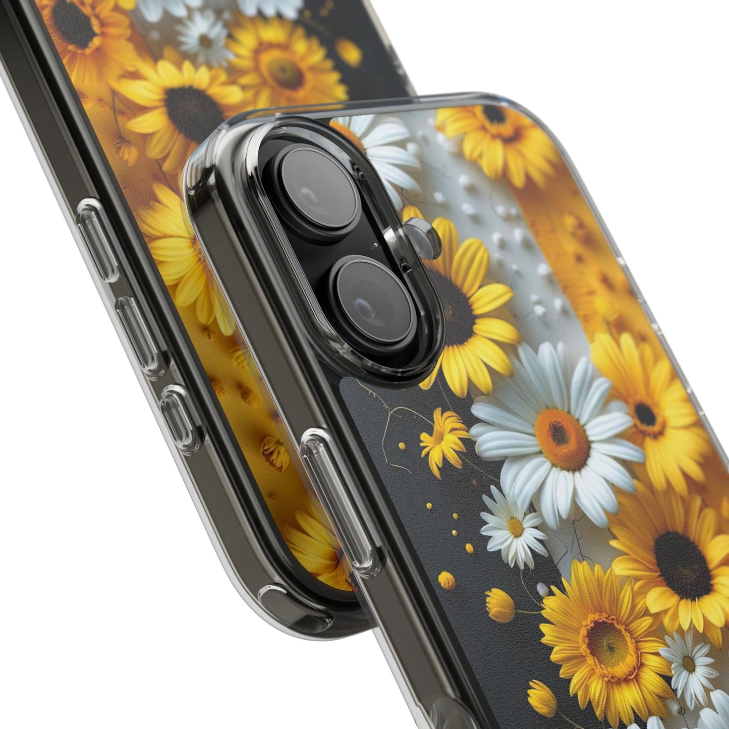 Clear Floral Phone Case - Yellow and White Daisy Pattern Colorful Spring Accessory
