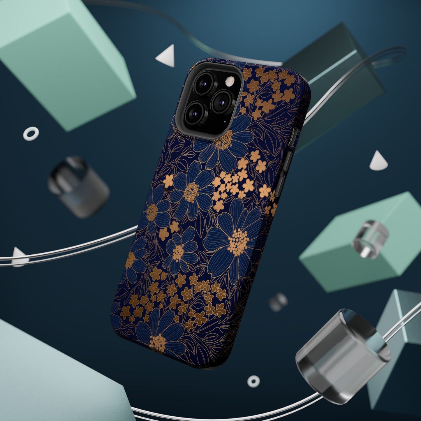 Luxury Serial Magnetic Phone Case, Golden Floral