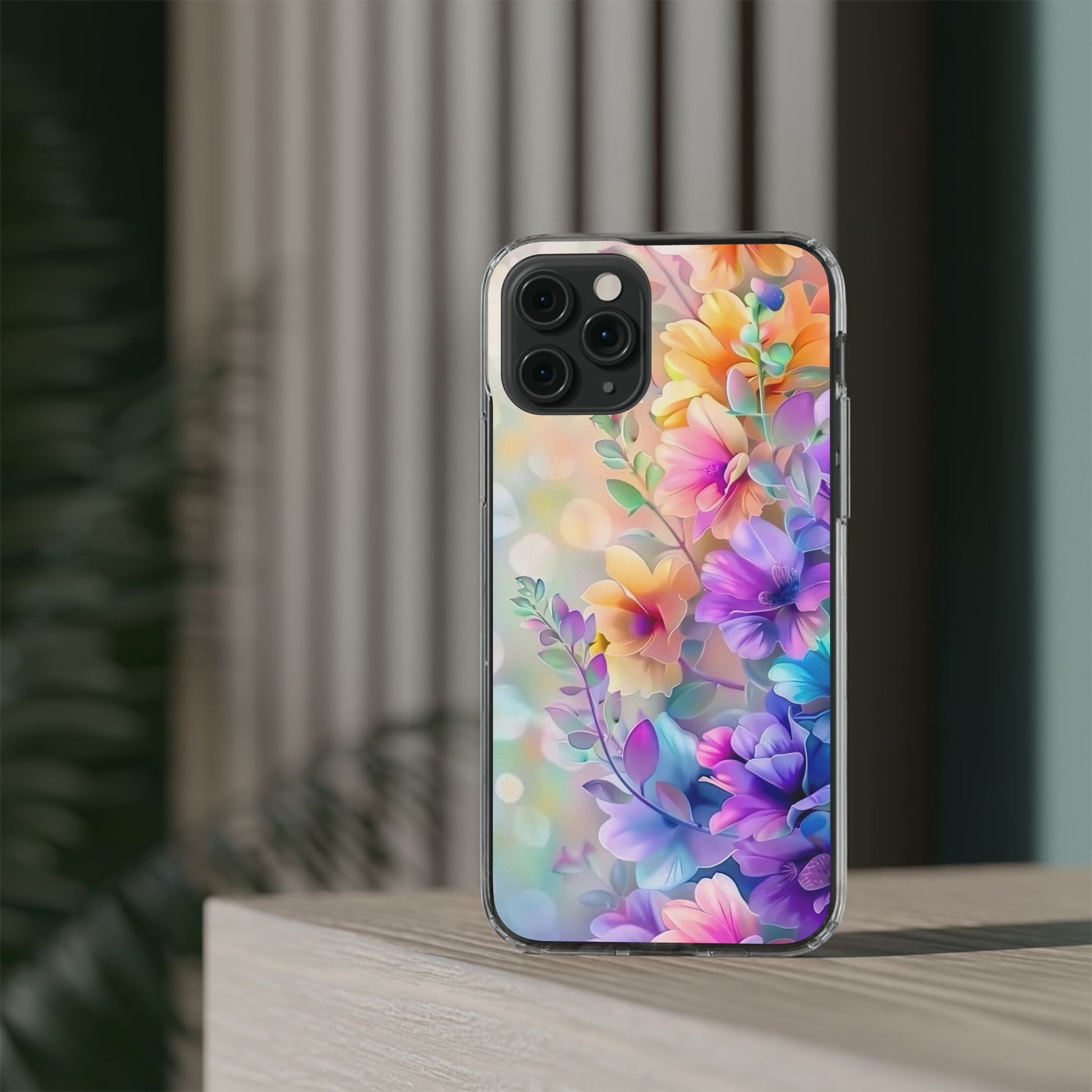 Floral Clear Phone Case -  Colorful Spring Design