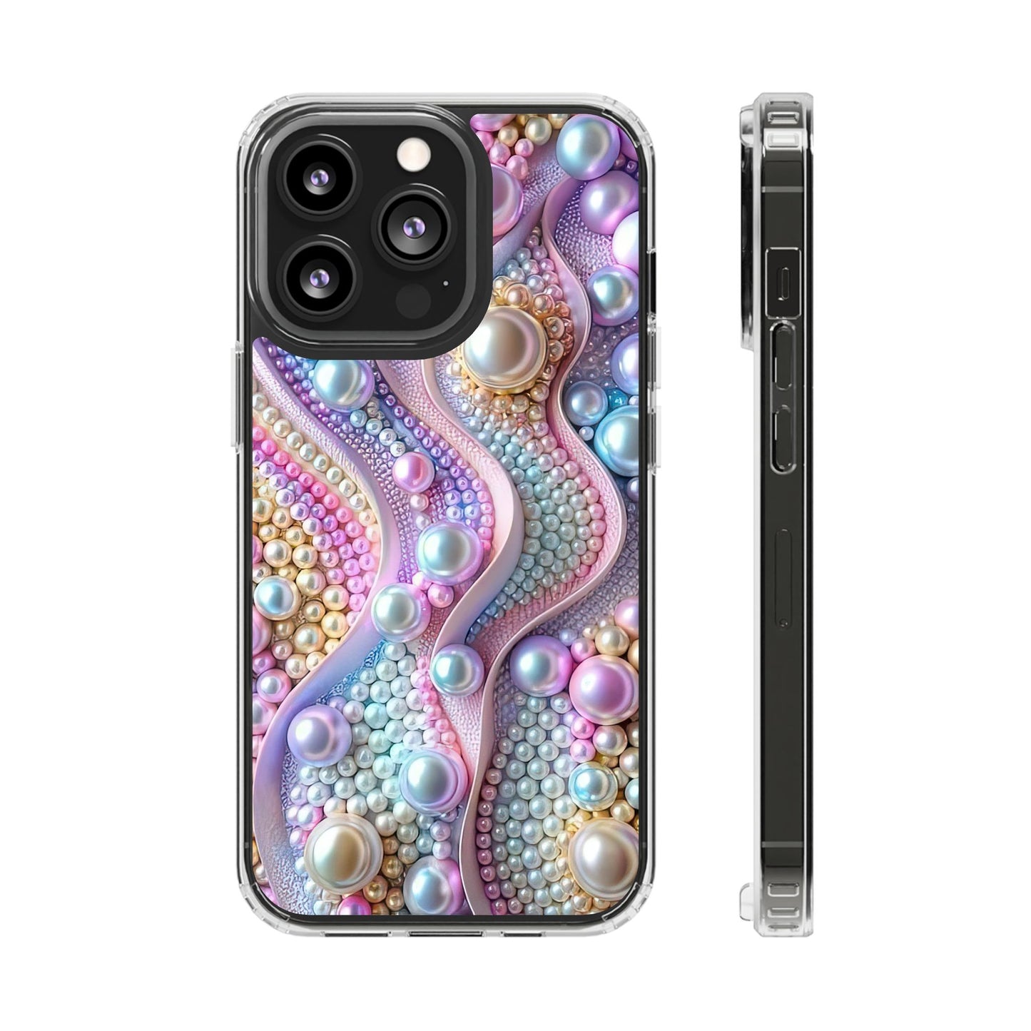 Colorful Pearl Wave Clear Phone Case, Elegant iPhone Cover