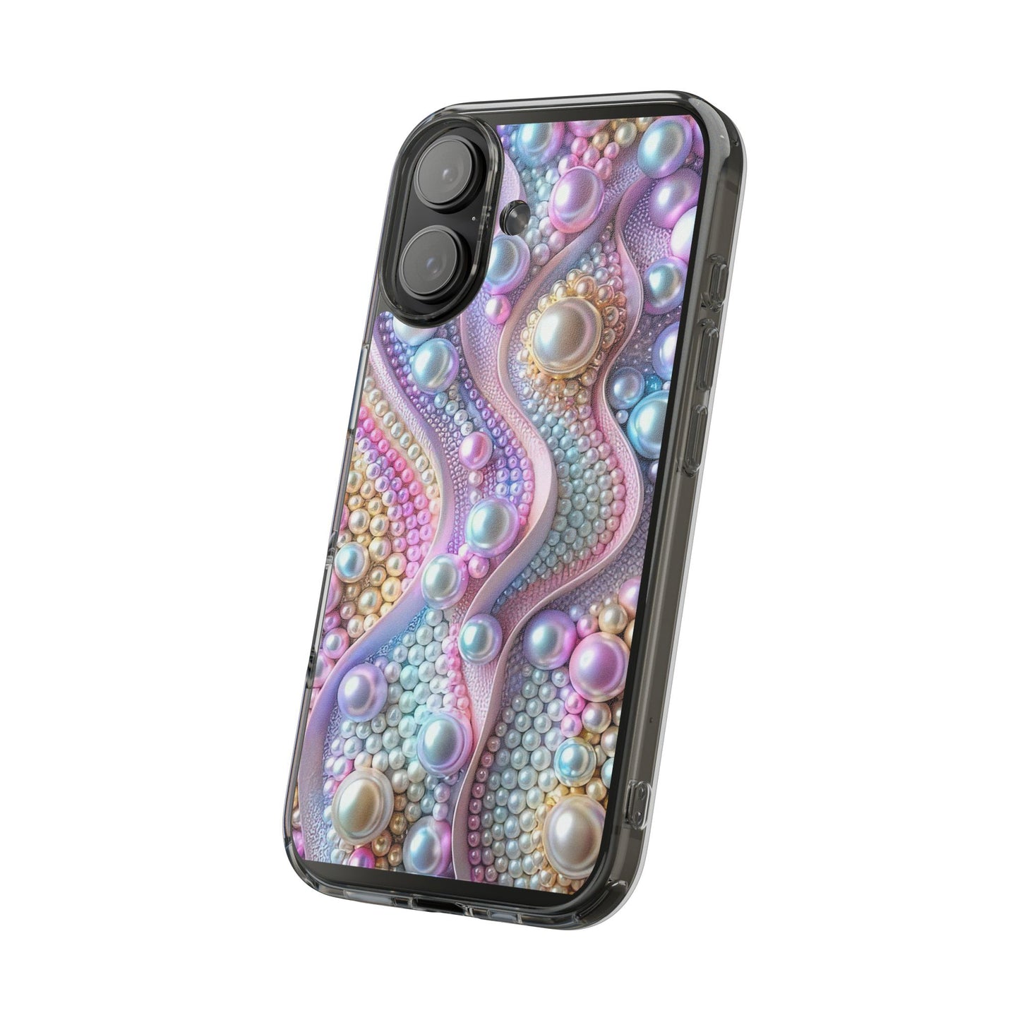 Colorful Pearl Wave Clear Phone Case, Elegant iPhone Cover
