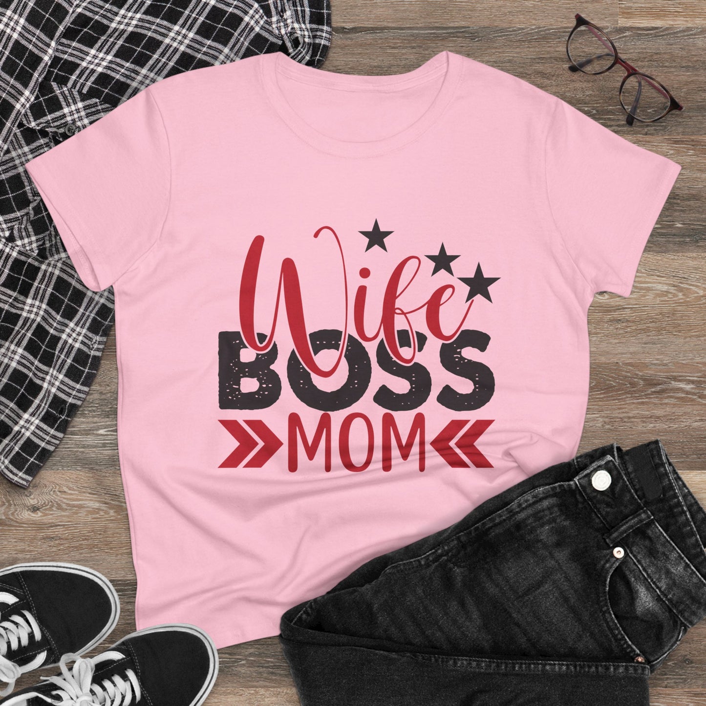 Wife Boss Mom Tee - Midweight Cotton Shirt for Empowered Women