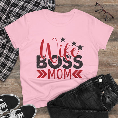 Wife Boss Mom Tee - Midweight Cotton Shirt for Empowered Women