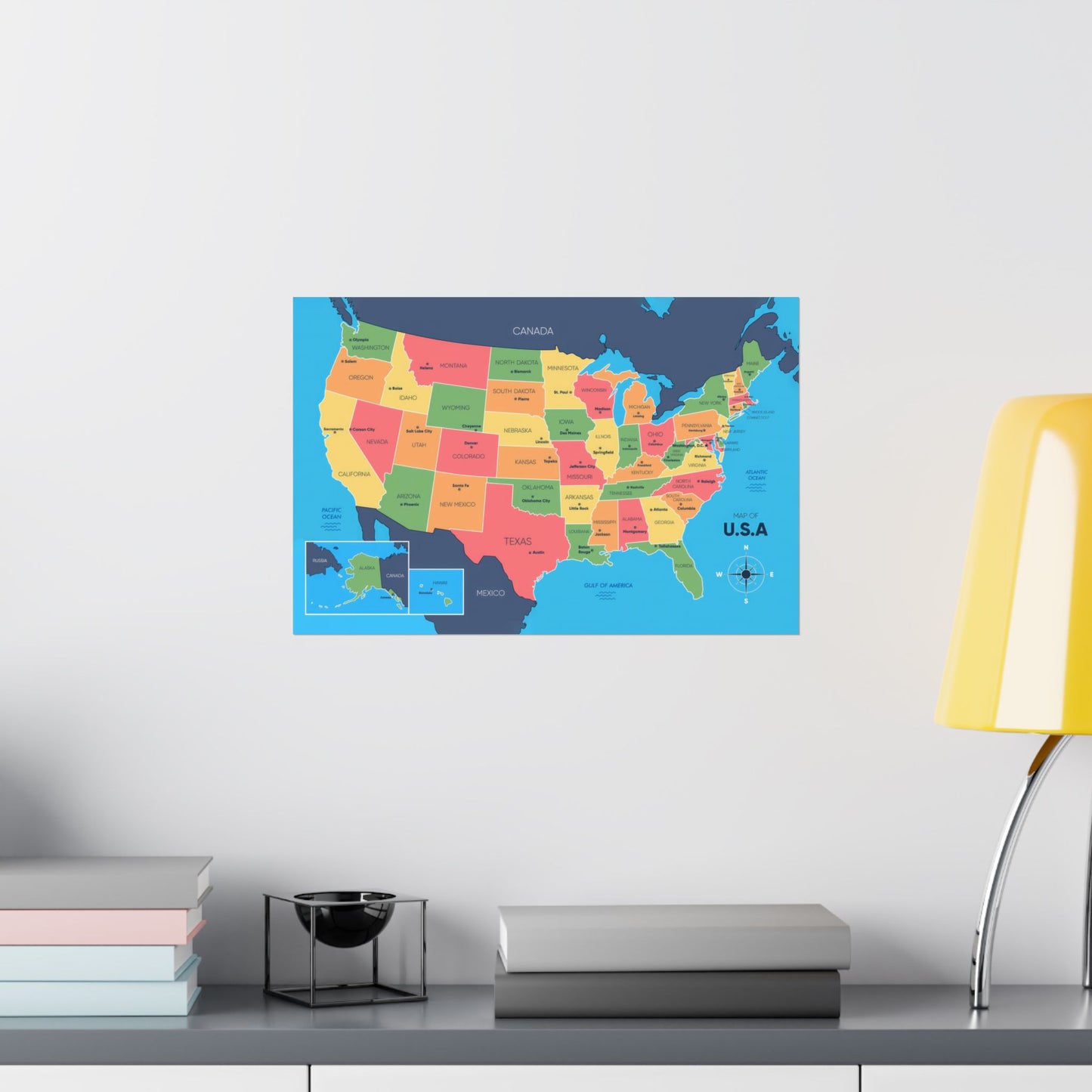 USA Map States and Capitals Posters