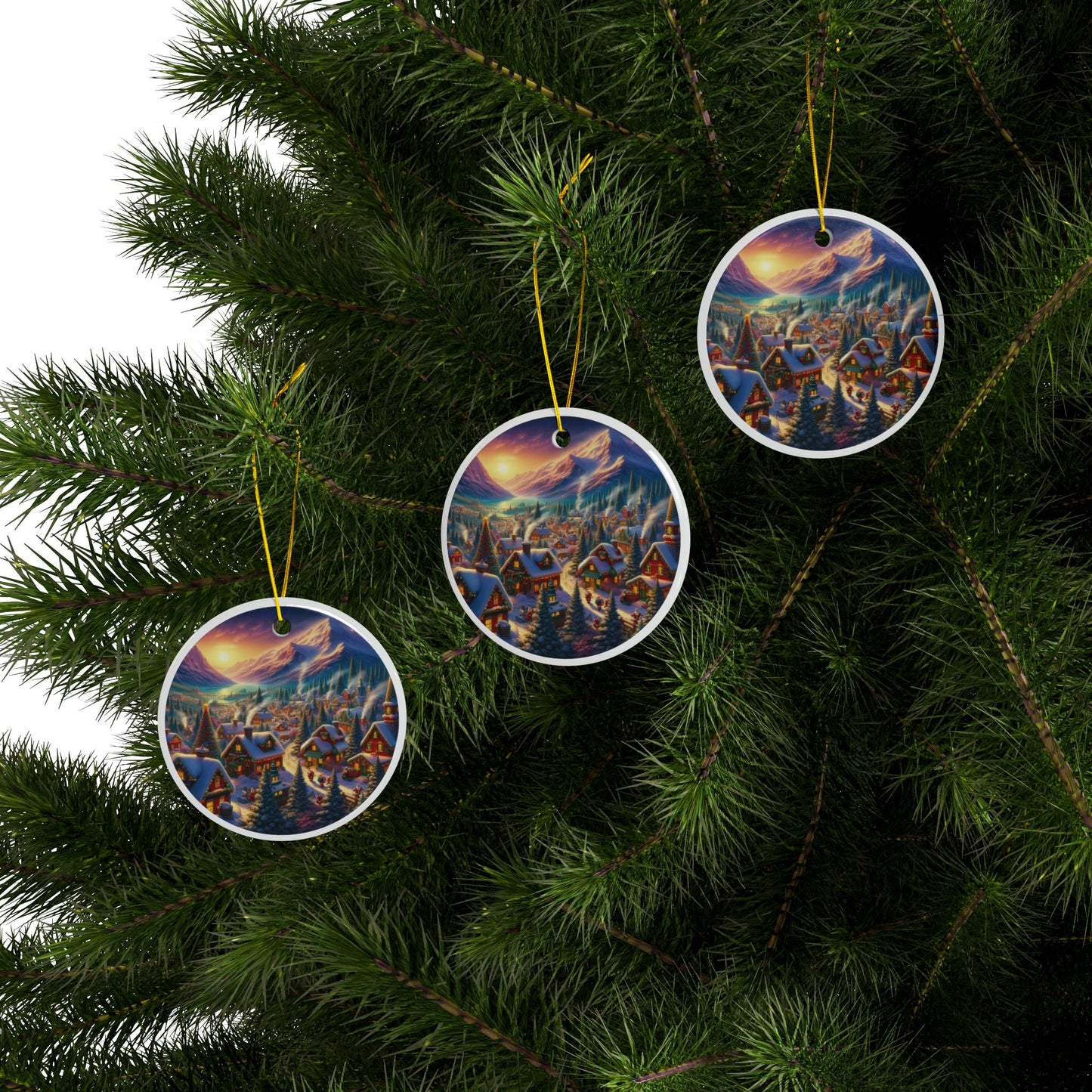 The Enchanted North Pole Christmas Ceramic Ornaments, 2-Side Print, (1pc, 3pcs, 5pcs, 10pcs)