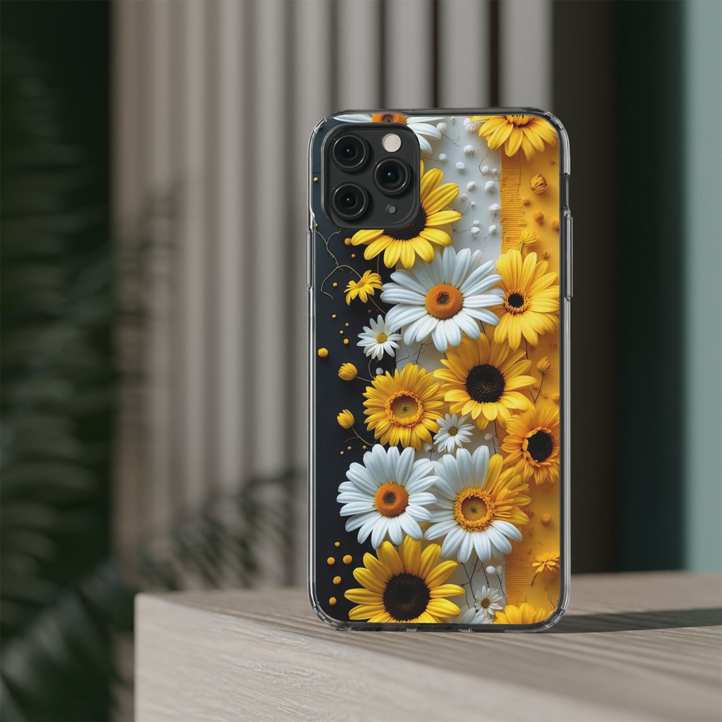 Clear Floral Phone Case - Yellow and White Daisy Pattern Colorful Spring Accessory