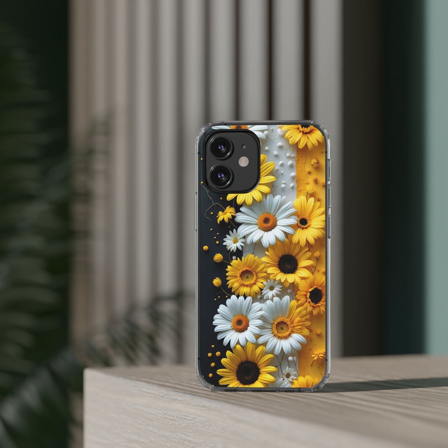 Clear Floral Phone Case - Yellow and White Daisy Pattern Colorful Spring Accessory