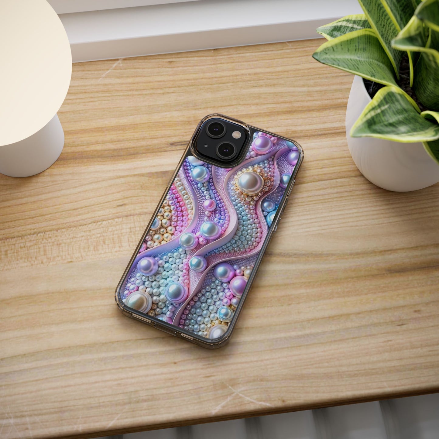 Colorful Pearl Wave Clear Phone Case, Elegant iPhone Cover