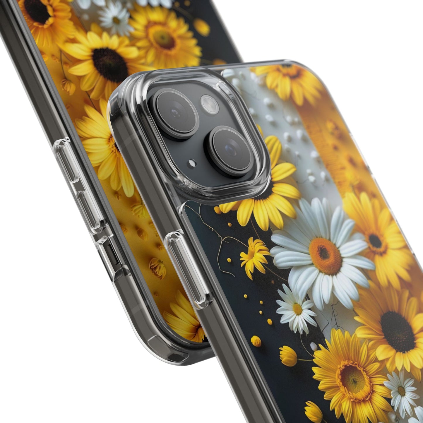 Clear Floral Phone Case - Yellow and White Daisy Pattern Colorful Spring Accessory