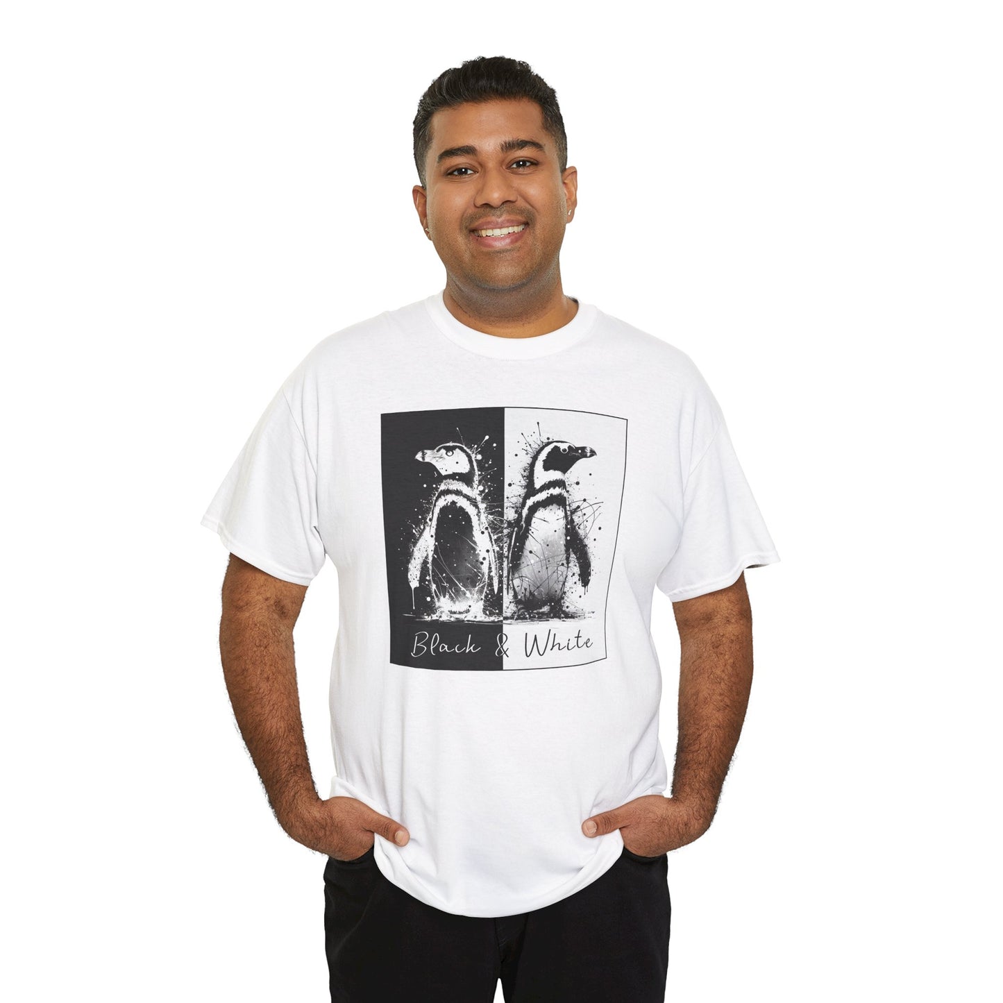 Black & White Penguins Unisex Heavy Cotton Tee