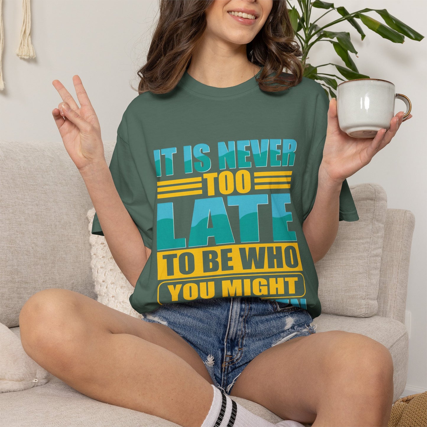 Inspirational Unisex Garment-Dyed T-Shirt - 'It Is Never Too Late'