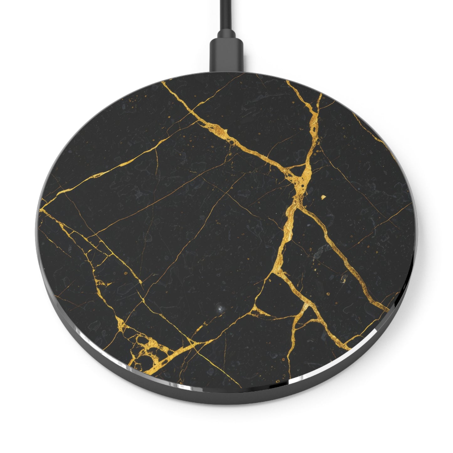 Elegant Black Marble 10W Qi Certified Fast Wireless Charging Pad, Unique Desk Accessory