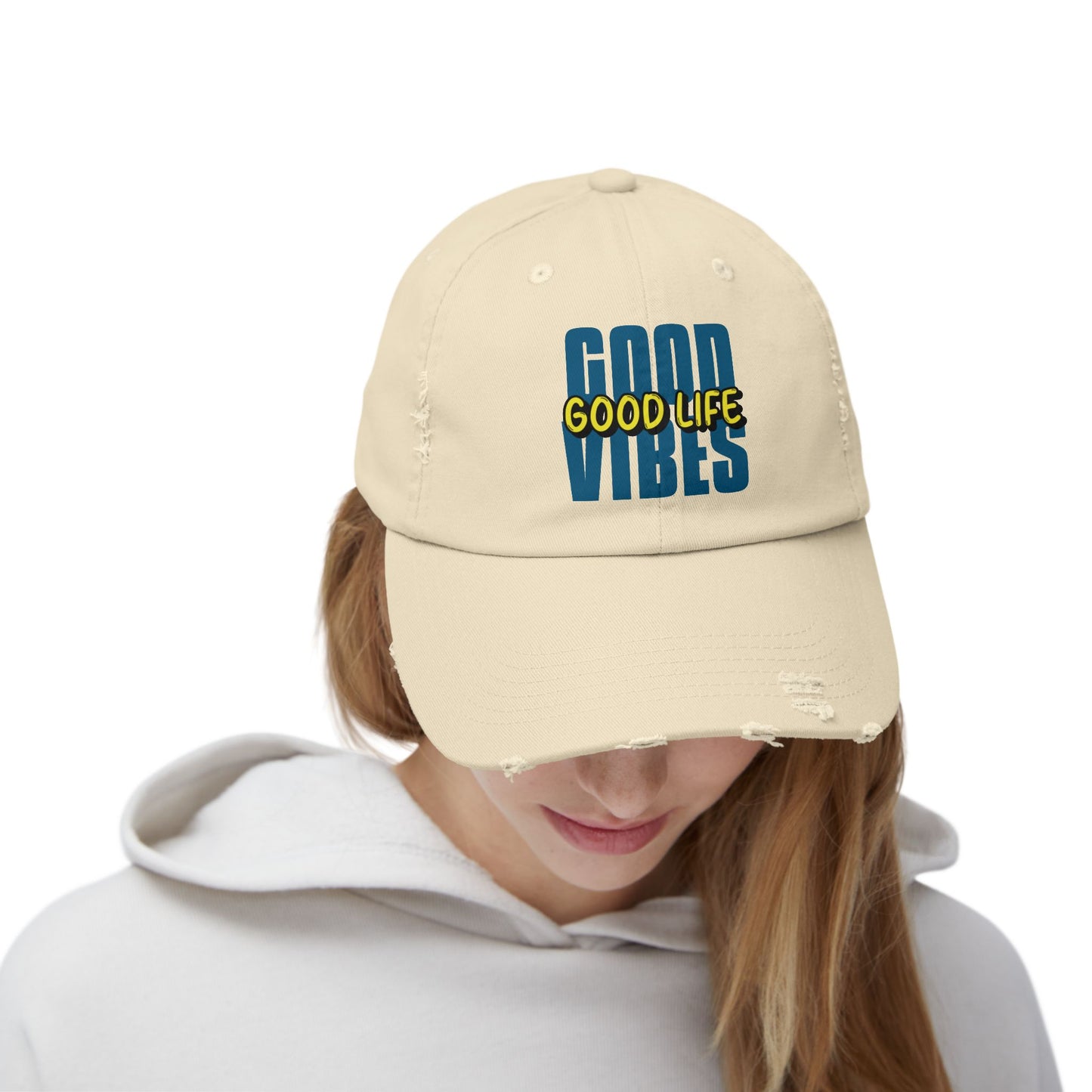 Good Vibes Good Life Unisex Distressed Cap