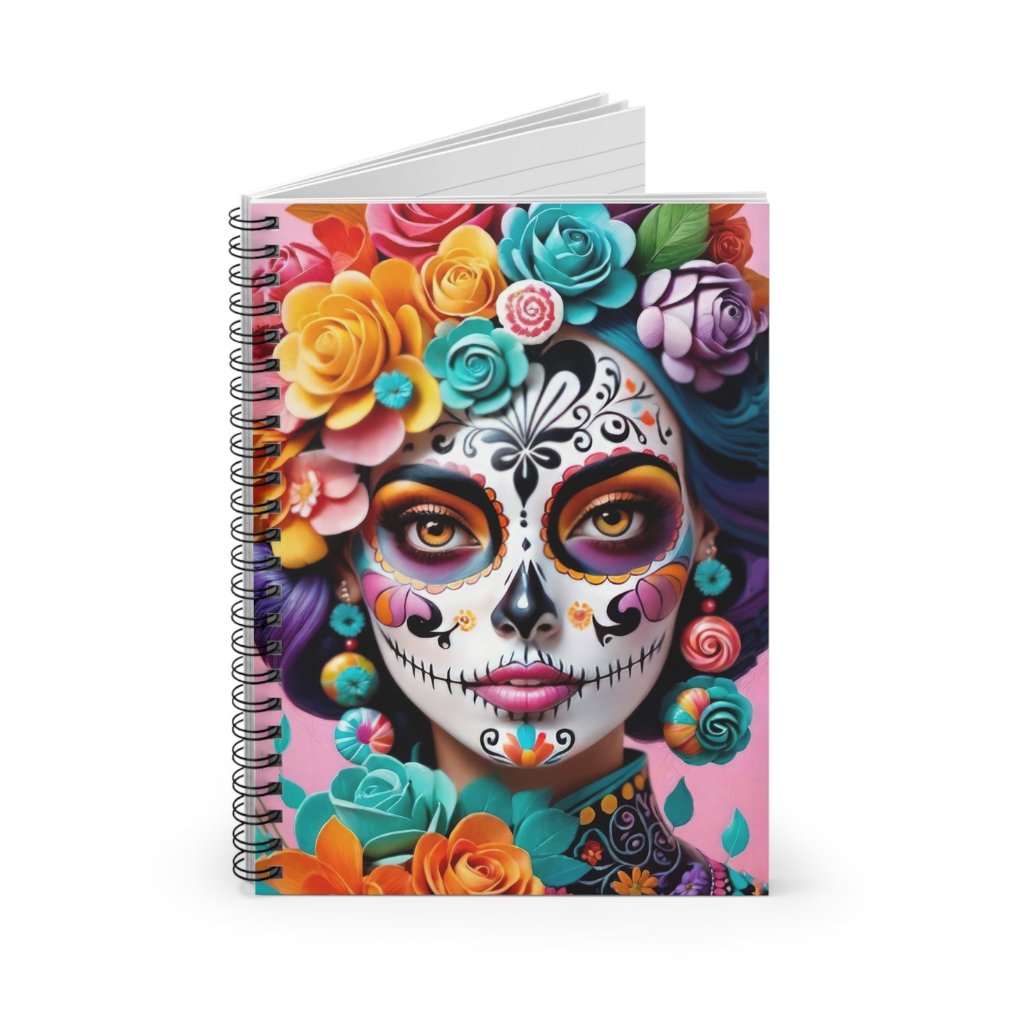 Vibrant Floral Skull Spiral Notebook 6” x 8” – Day of the Dead Journal