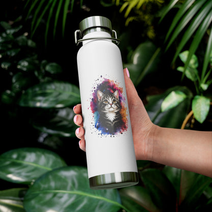 22oz Insulated Water Bottle — Watercolor Cat Splash Design