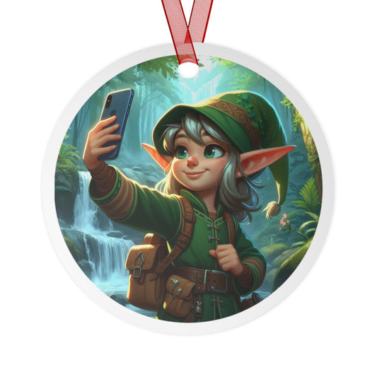 Elfie Selfie Metal Ornaments, 2-Side Print