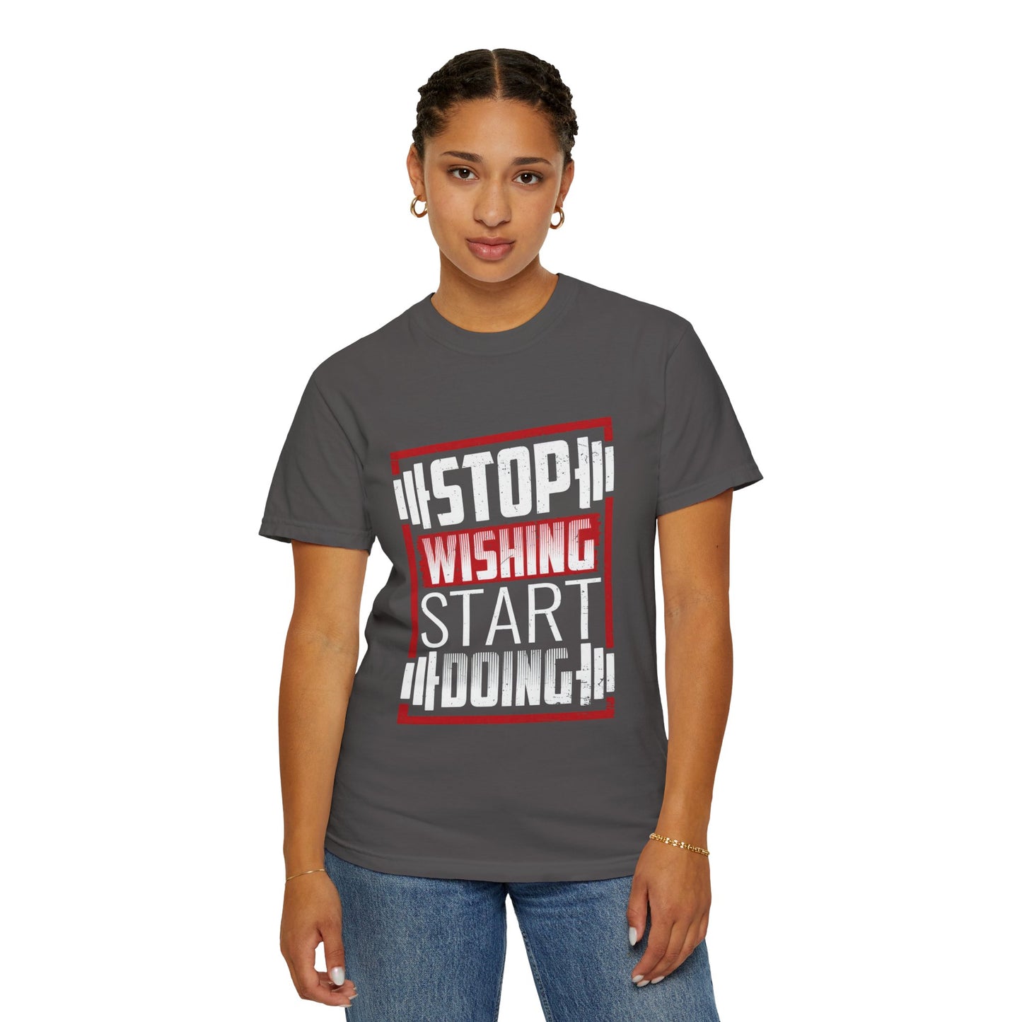 Motivational Workout T-Shirt - 'Stop Wishing Start Doing'