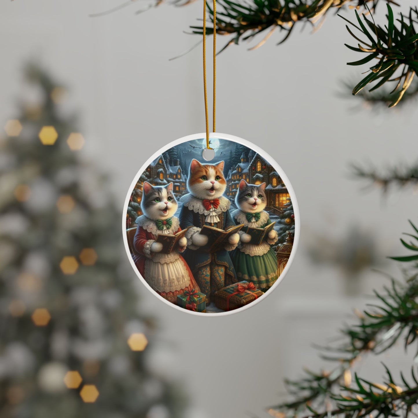 Purrs Of Yuletide Joy Ceramic Ornaments, 2-Side Print, (1pc, 3pcs, 5pcs, 10pcs)