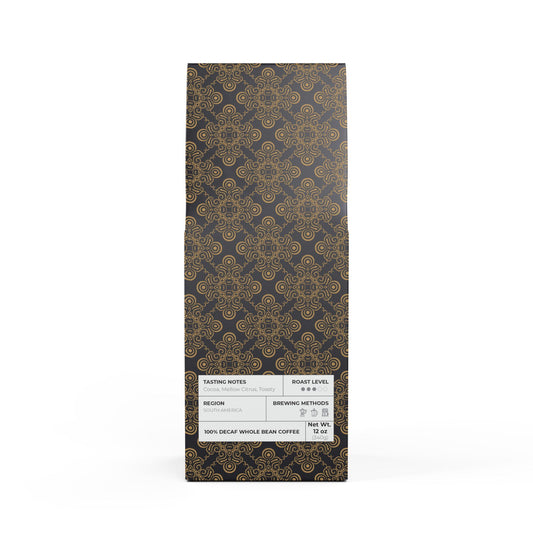 Trapper Peak Decaf Coffee Blend (Medium Roast) / Tasting notes: Cocoa, mellow citrus, toasty