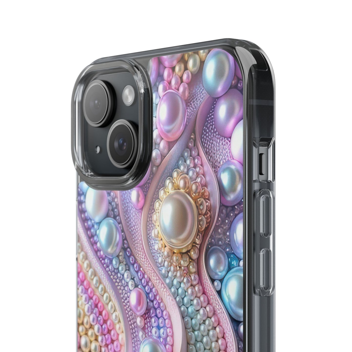 Colorful Pearl Wave Clear Phone Case, Elegant iPhone Cover