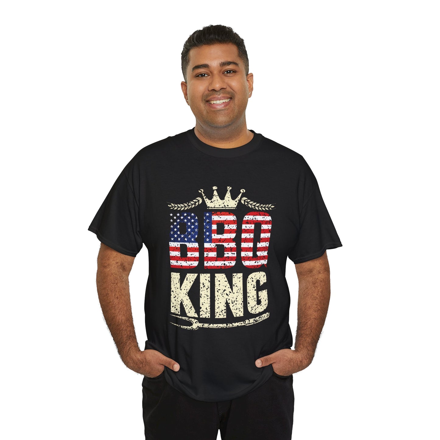 BBQ King Unisex Heavy Cotton Tee - Patriotic Grilling Shirt for Summer Celebrations