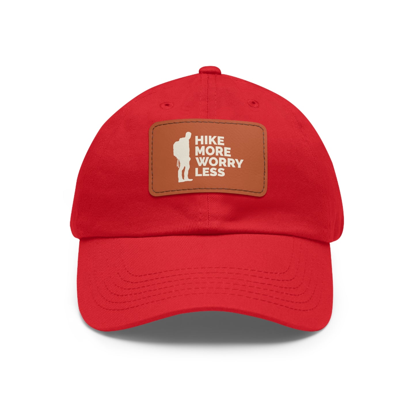 Hike More Worry Less Dad Hat with Leather Patch (Rectangle)