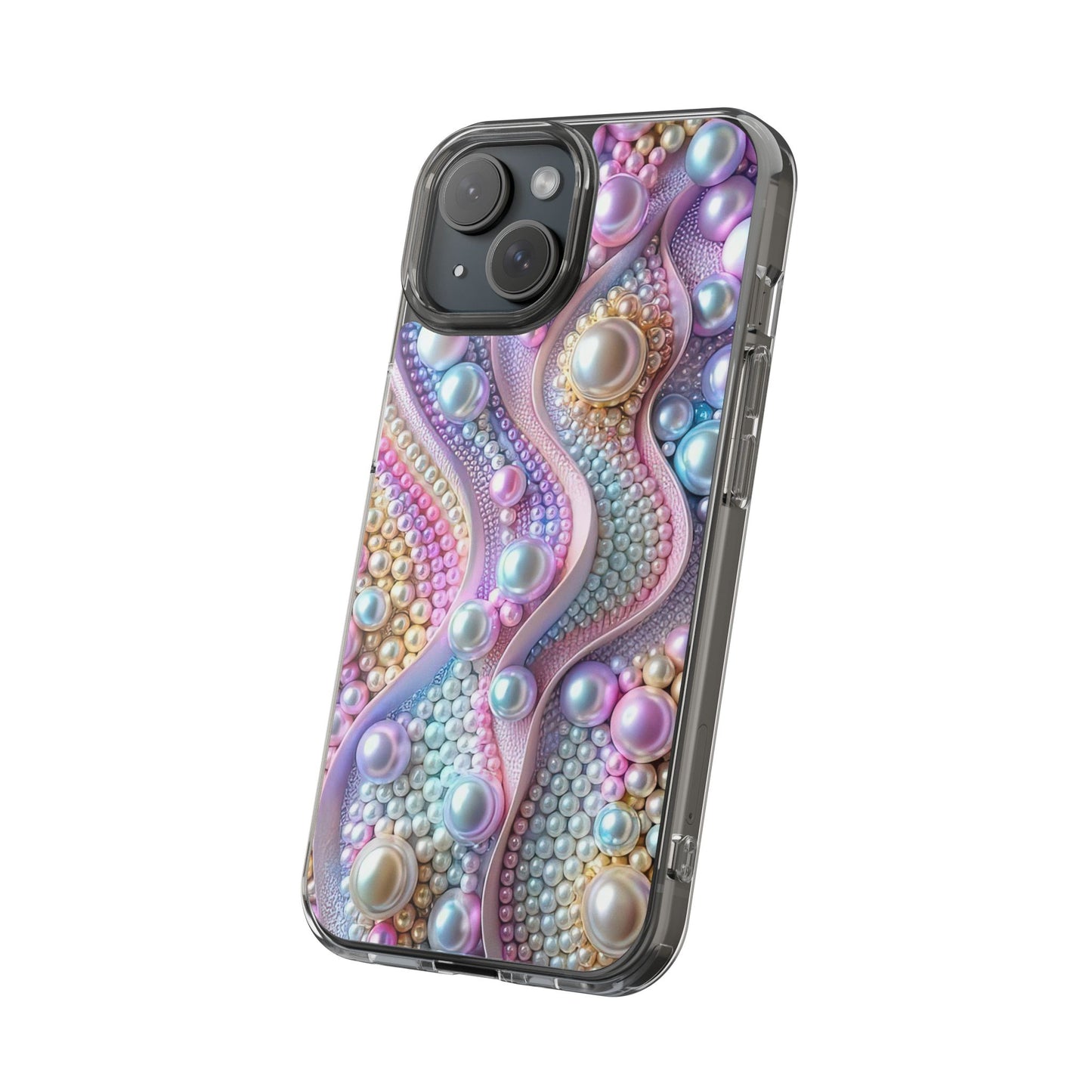 Colorful Pearl Wave Clear Phone Case, Elegant iPhone Cover