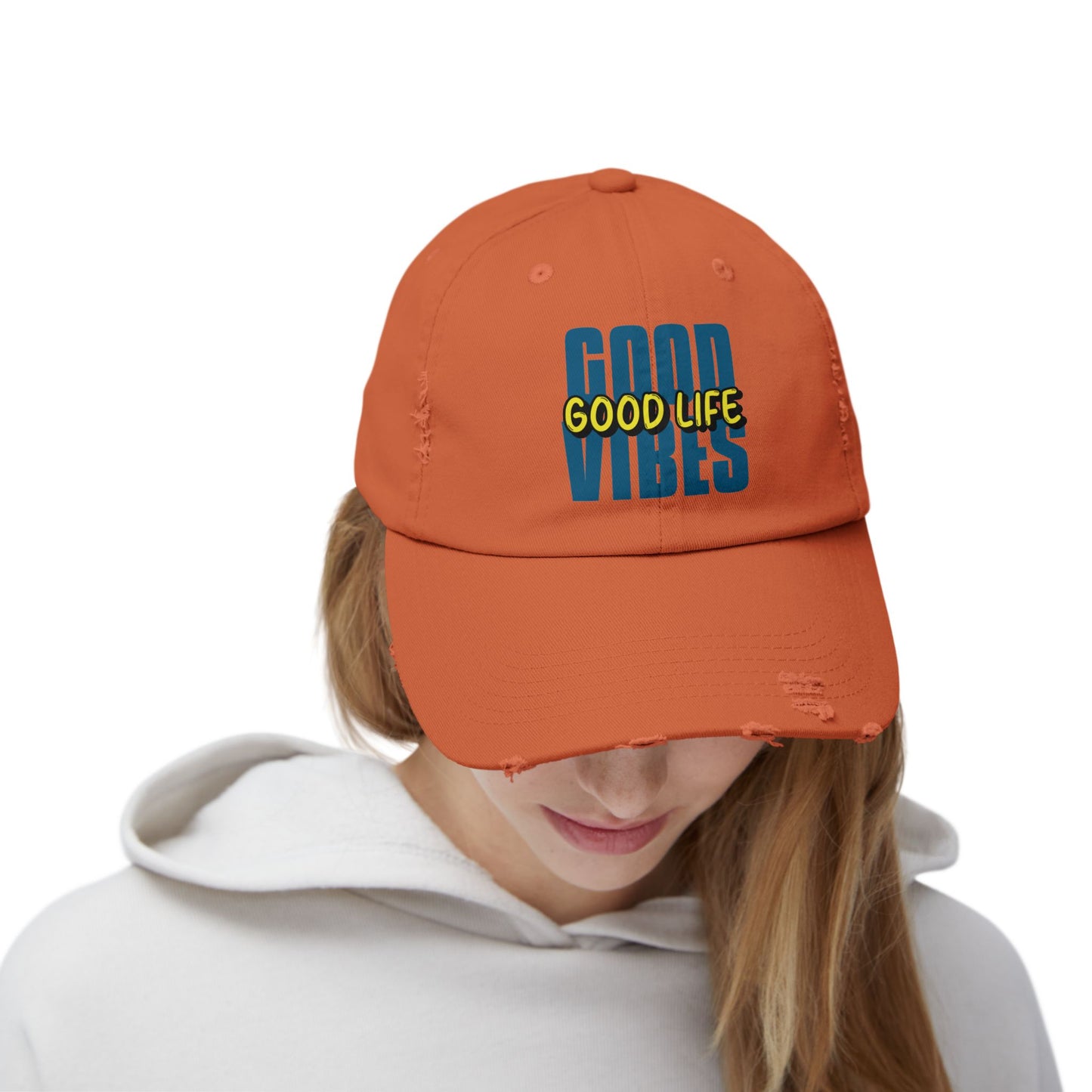 Good Vibes Good Life Unisex Distressed Cap