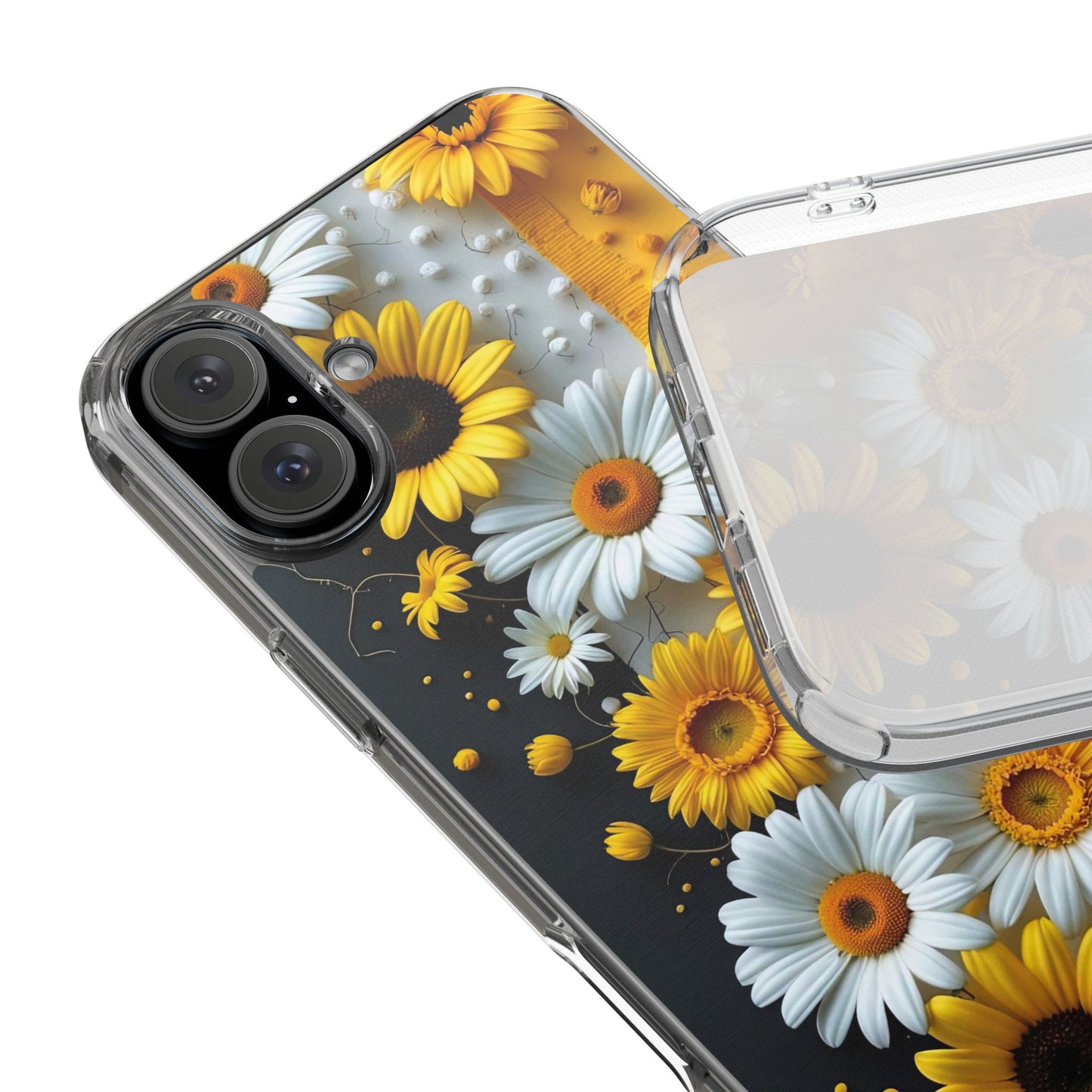 Clear Floral Phone Case - Yellow and White Daisy Pattern Colorful Spring Accessory