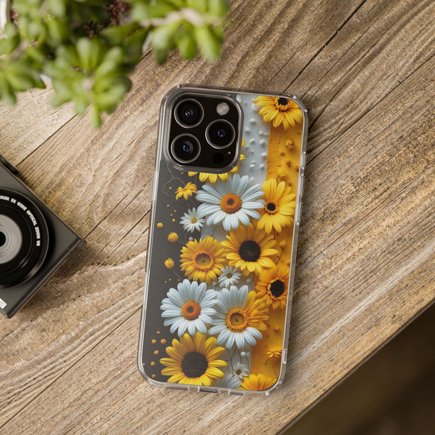 Clear Floral Phone Case - Yellow and White Daisy Pattern Colorful Spring Accessory