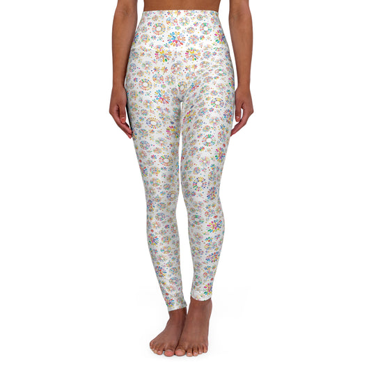 Vibrant Vibes High Waisted Yoga Leggings (AOP) / White