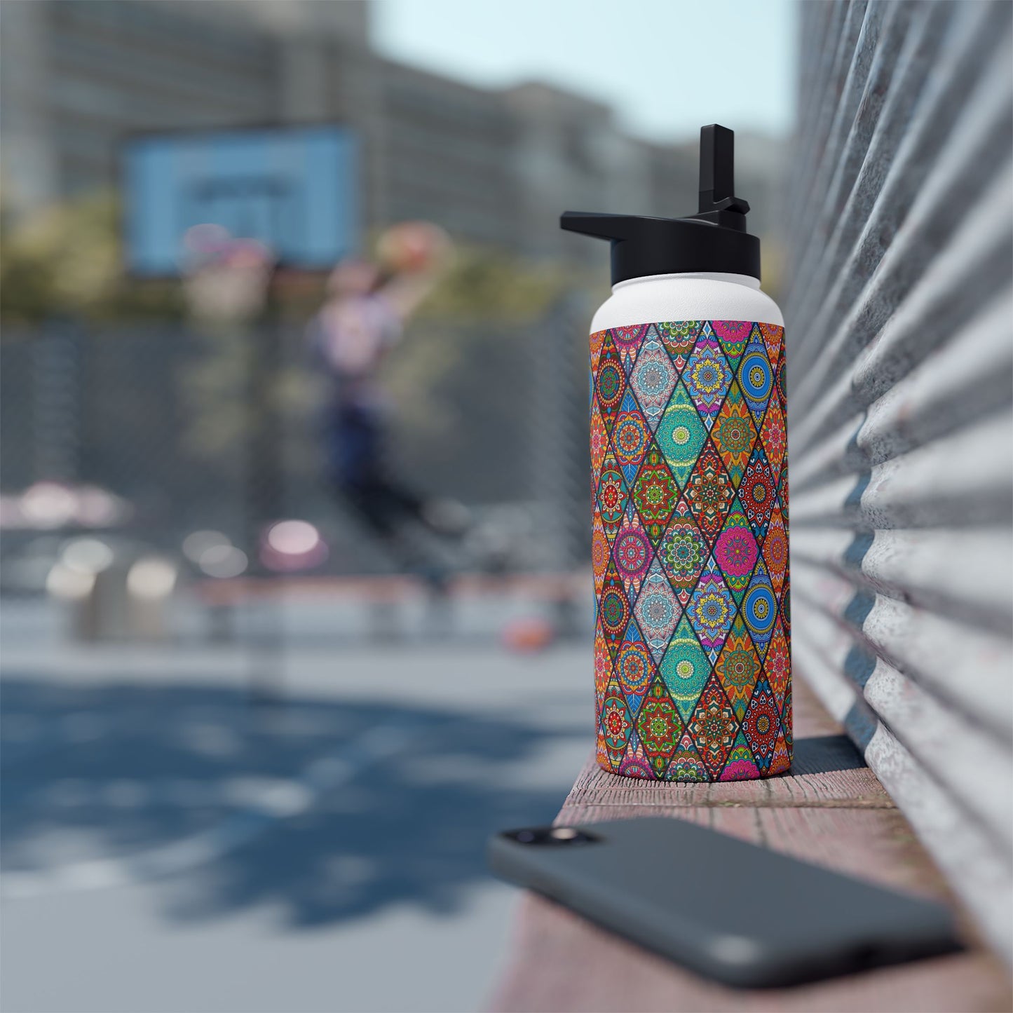 Mandala Argyle Stainless Steel Water Bottle, Standard Lid