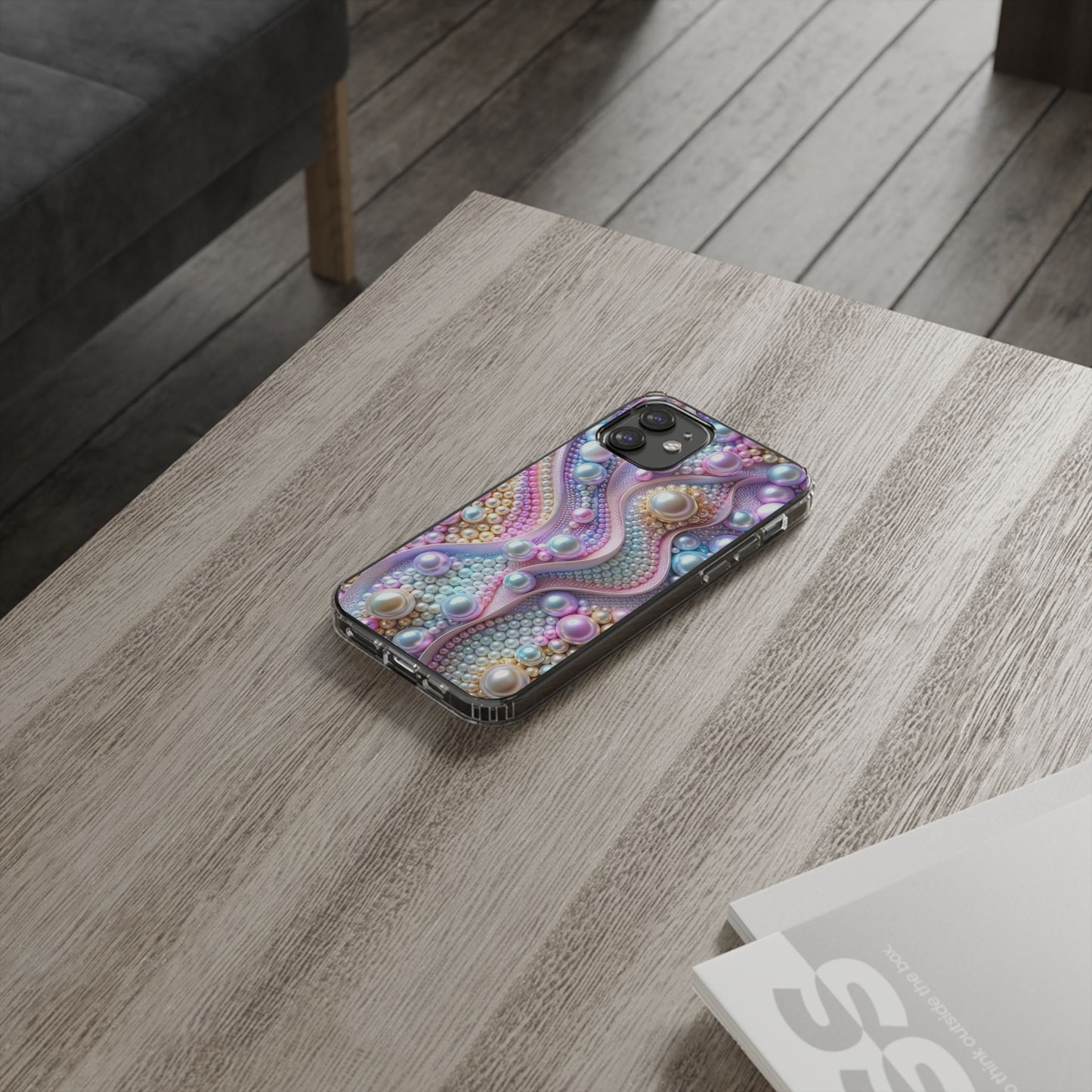 Colorful Pearl Wave Clear Phone Case, Elegant iPhone Cover