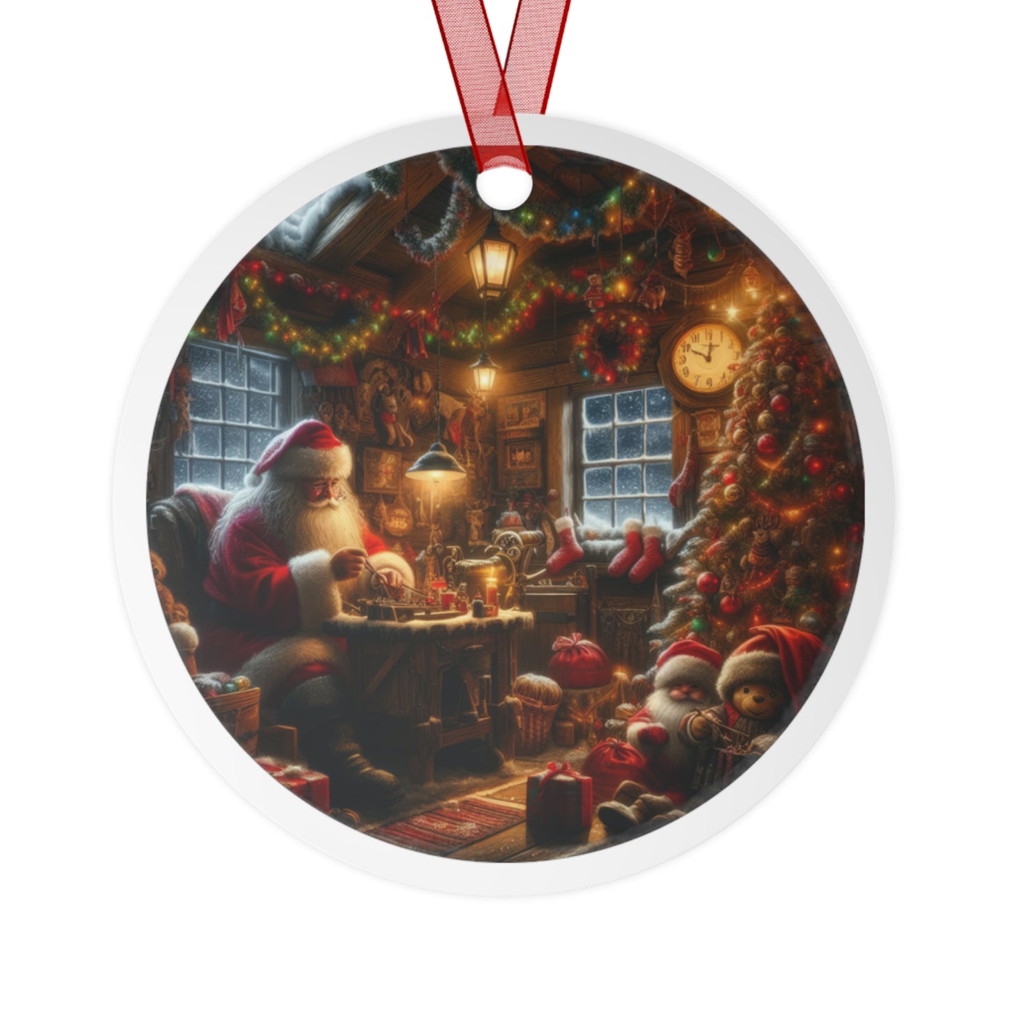 Christmas at Santa’s Workshop Metal Ornaments, 2-Side Print