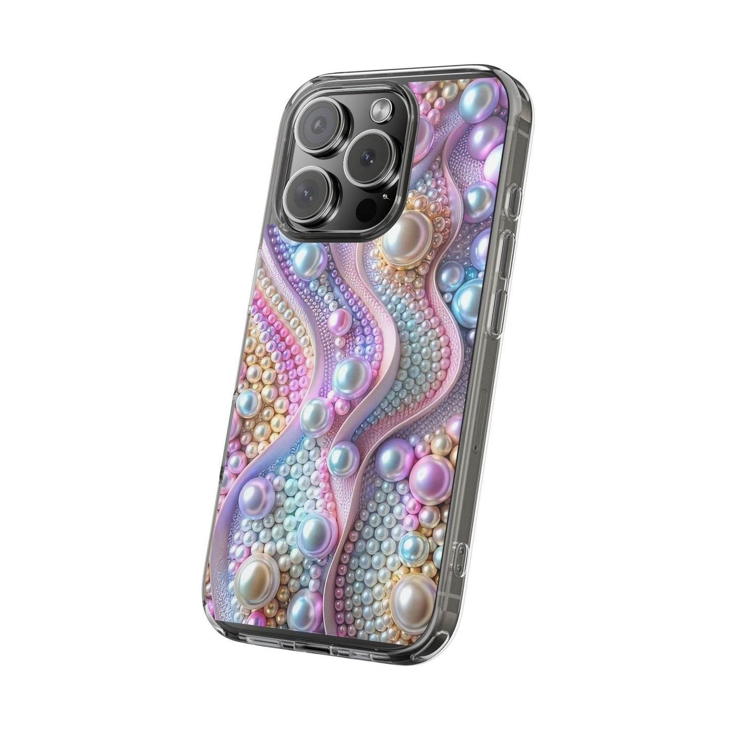 Colorful Pearl Wave Clear Phone Case, Elegant iPhone Cover