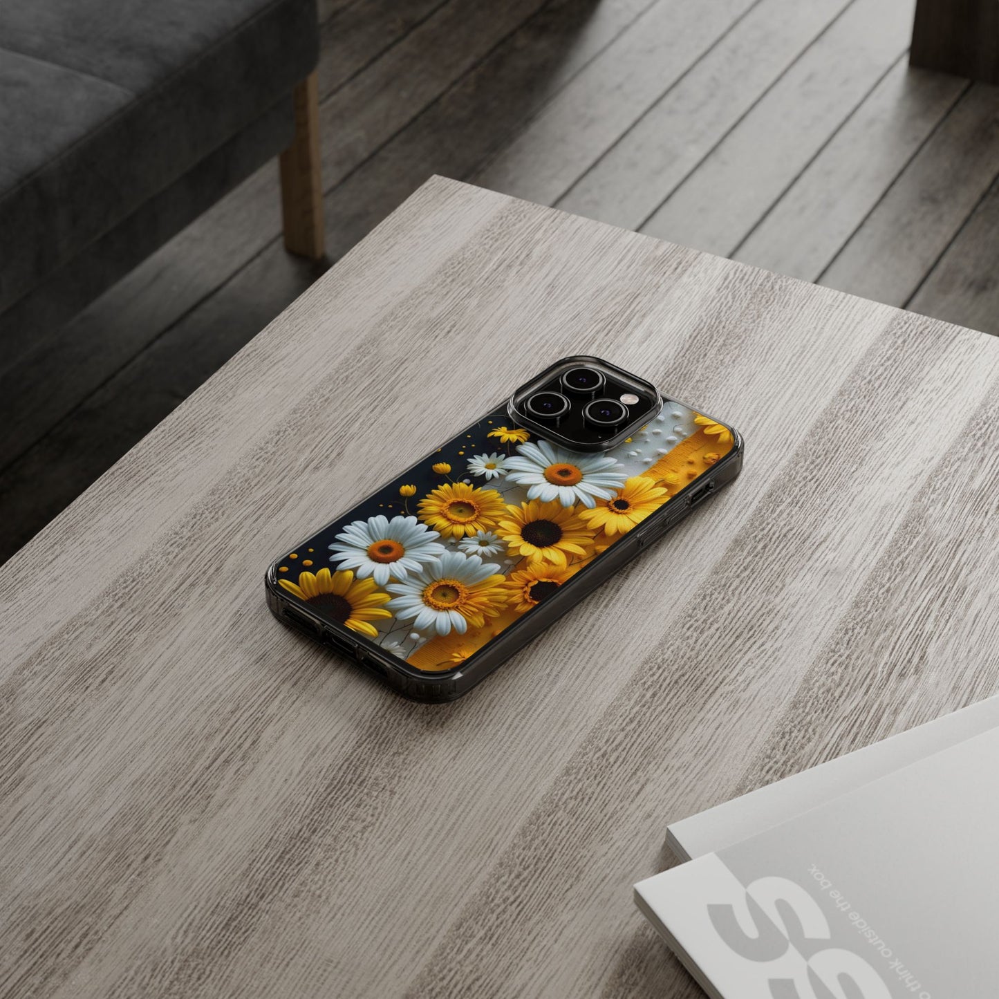 Clear Floral Phone Case - Yellow and White Daisy Pattern Colorful Spring Accessory