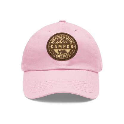 Adventure Camper Dad Hat - Leather Patch Cap for Outdoor Lovers